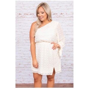 Off white one shoulder polka dot dress